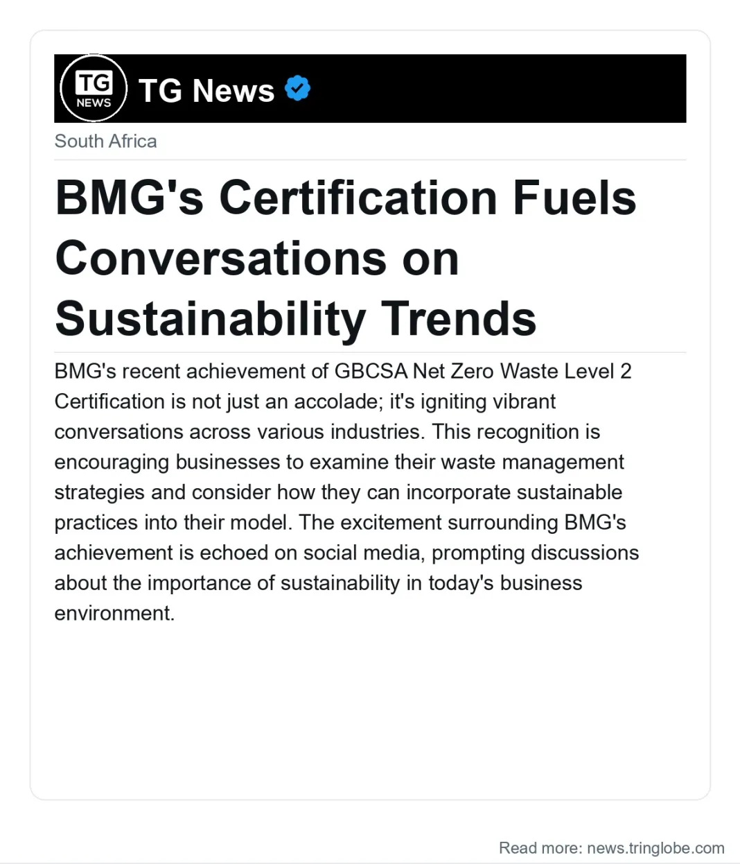 BMG’s Certification Fuels Conversations on Sustainability Trends