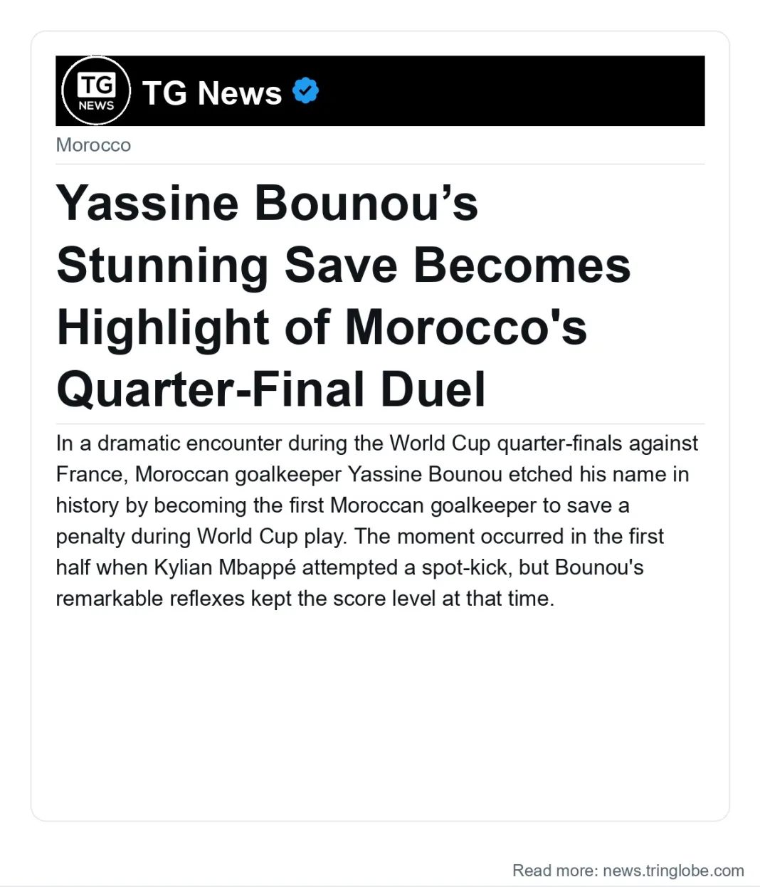 Yassine Bounou’s Stunning Save Becomes Highlight of Morocco’s Quarter-Final Duel