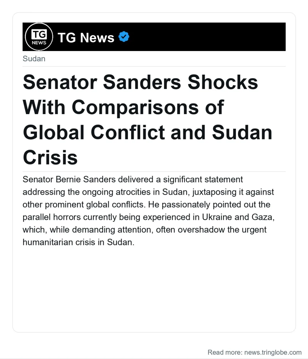 Senator Sanders Shocks With Comparisons of Global Conflict and Sudan Crisis