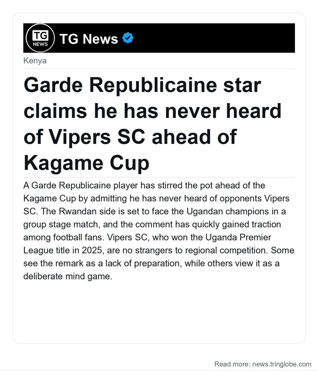 Garde Republicaine star claims he has never heard of Vipers SC ahead of Kagame Cup