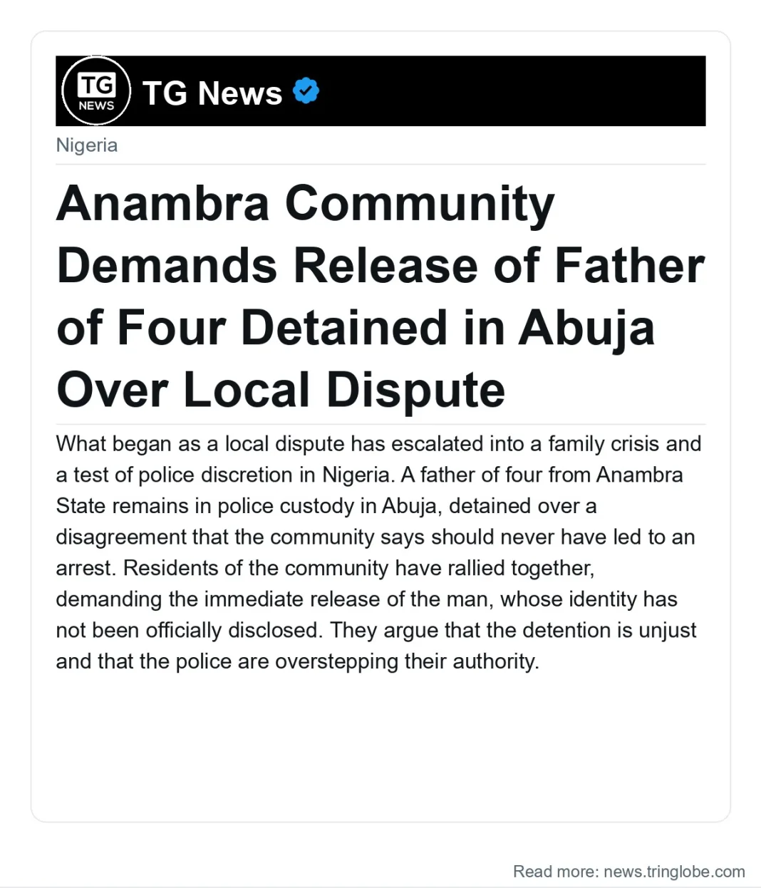 Anambra Community Demands Release of Father of Four Detained in Abuja Over Local Dispute