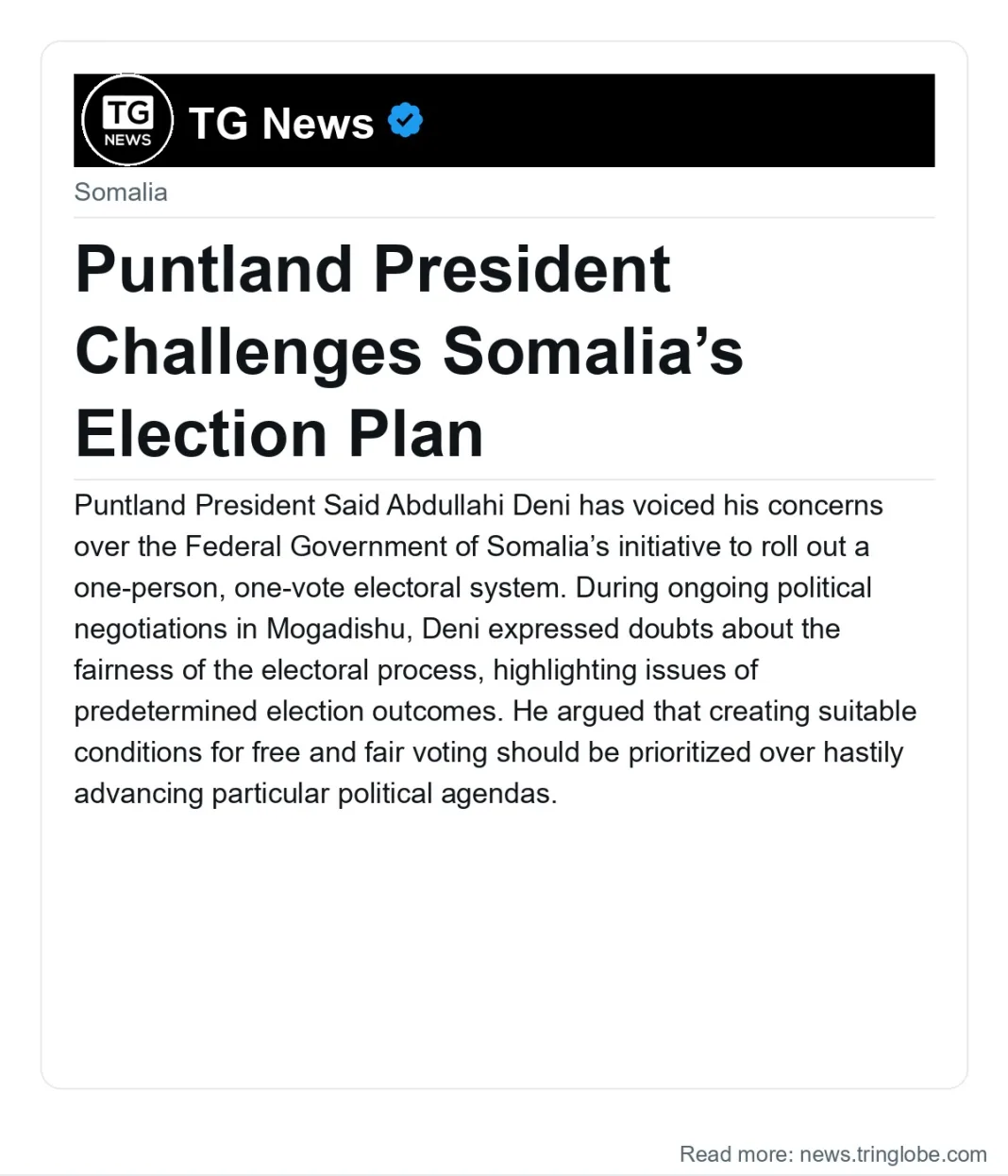 Puntland President Challenges Somalia’s Election Plan
