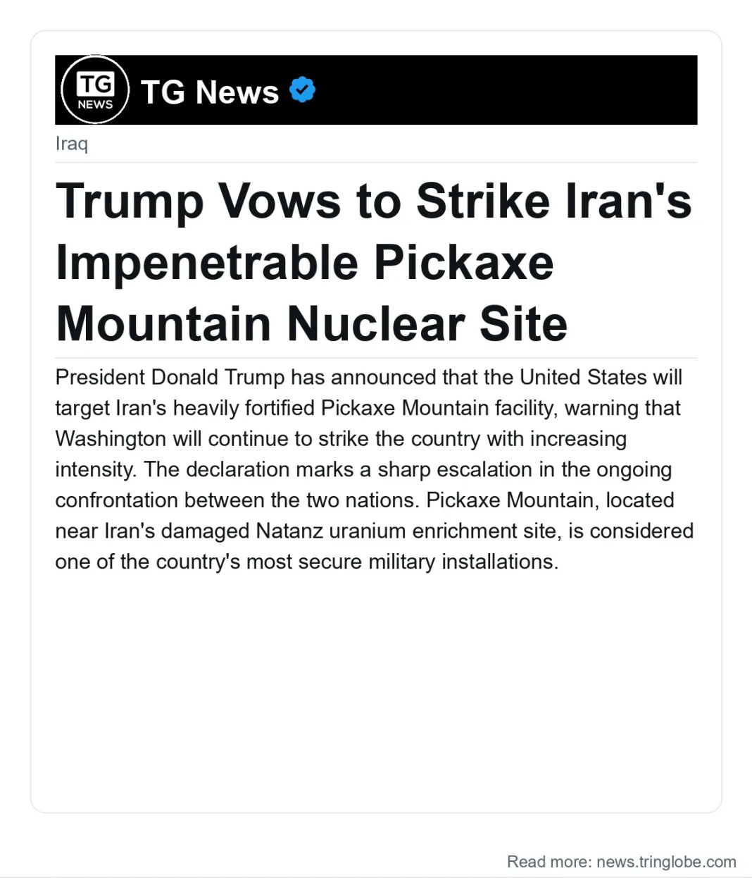 Trump Vows to Strike Iran’s Impenetrable Pickaxe Mountain Nuclear Site