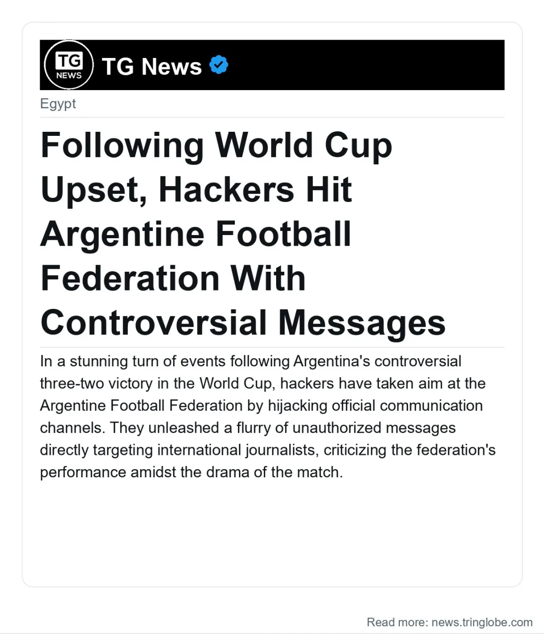 Following World Cup Upset, Hackers Hit Argentine Football Federation With Controversial Messages