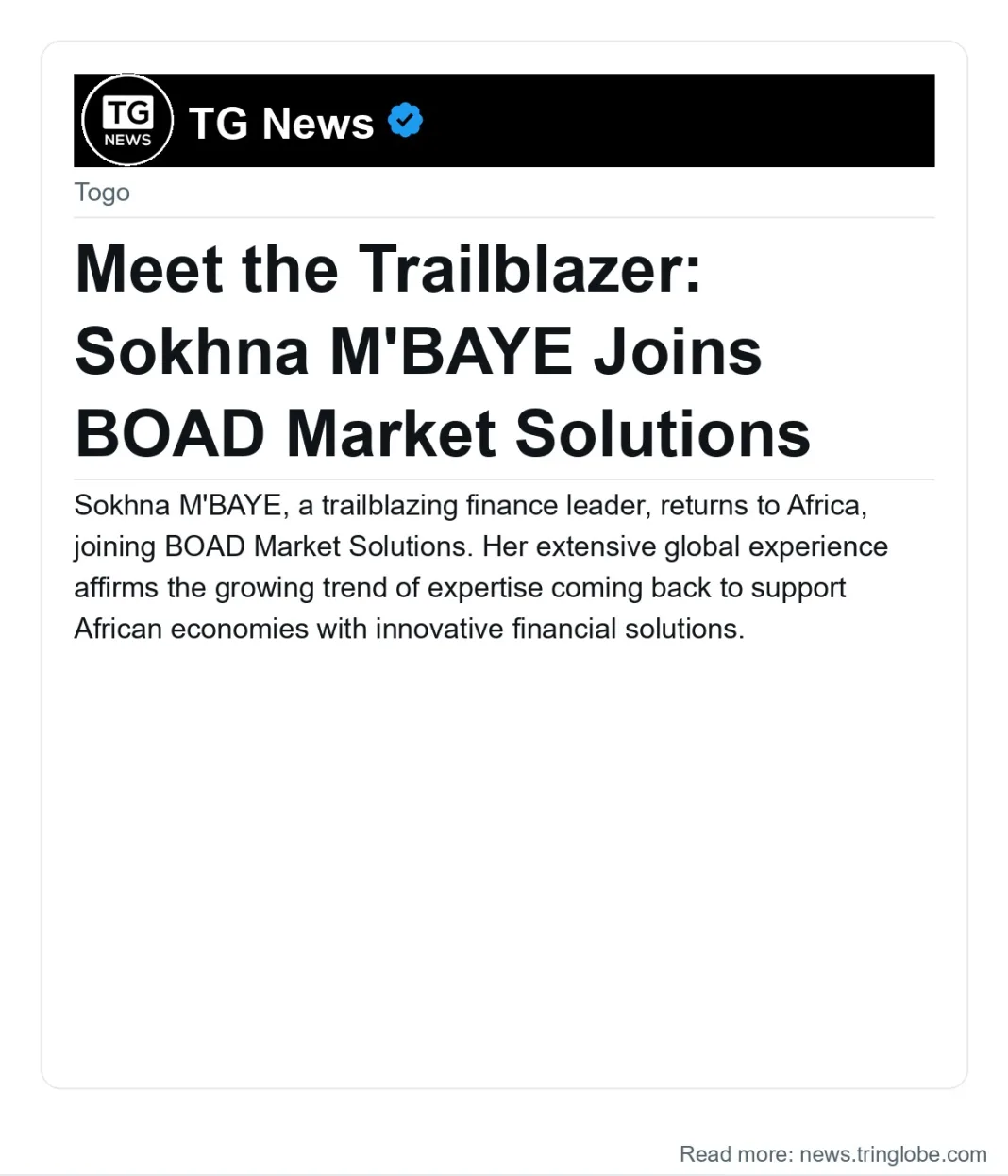 Meet the Trailblazer: Sokhna M’BAYE Joins BOAD Market Solutions