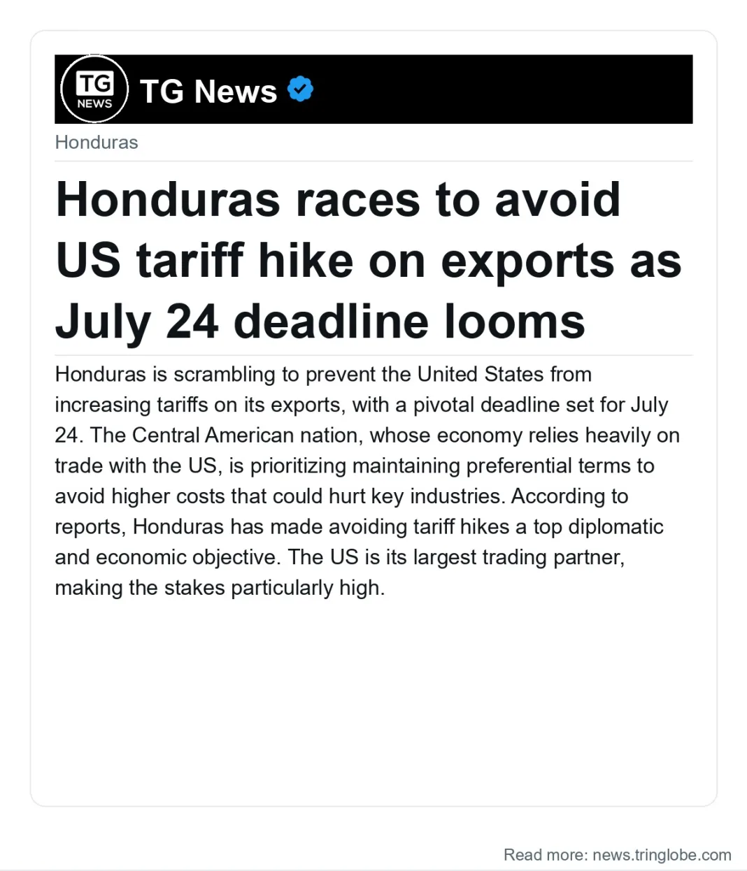 Honduras races to avoid US tariff hike on exports as July 24 deadline looms