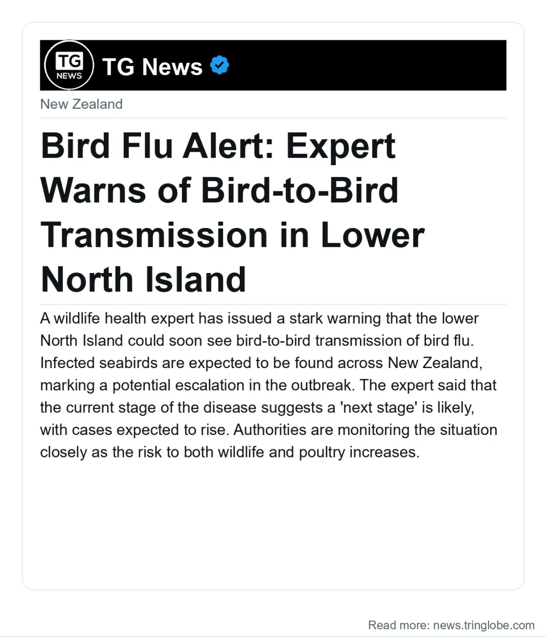 Bird Flu Alert: Expert Warns of Bird-to-Bird Transmission in Lower North Island