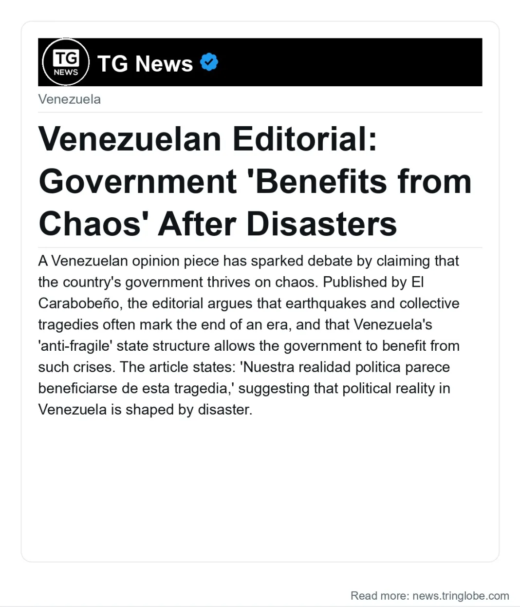 Venezuelan Editorial: Government ‘Benefits from Chaos’ After Disasters