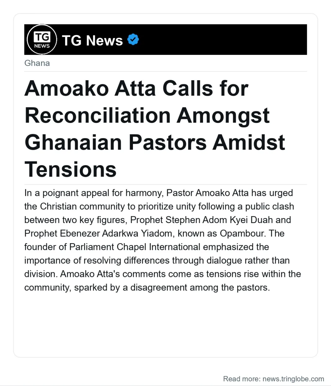 Amoako Atta Calls for Reconciliation Amongst Ghanaian Pastors Amidst Tensions