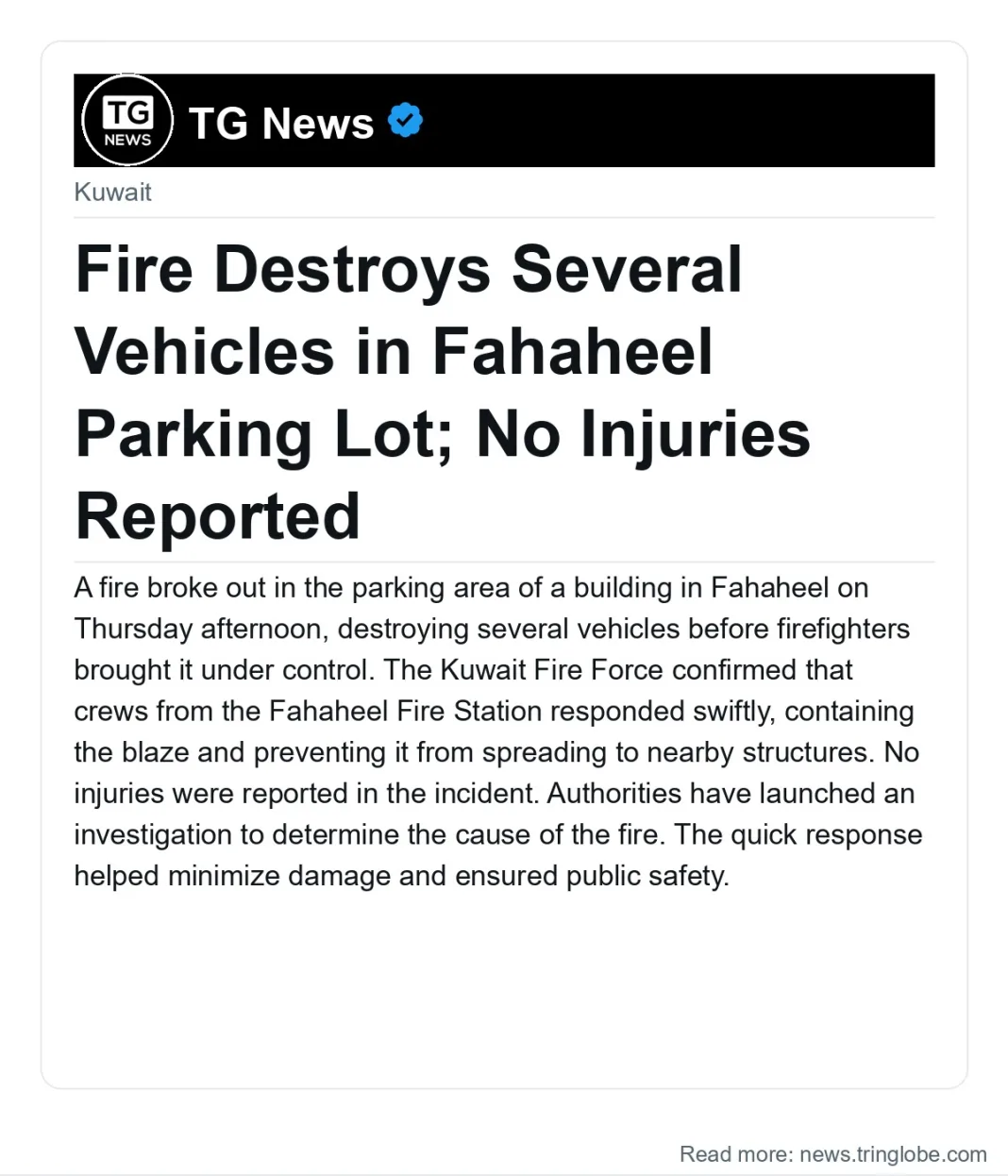 Fire Destroys Several Vehicles in Fahaheel Parking Lot; No Injuries Reported