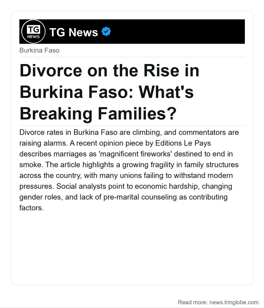 Divorce on the Rise in Burkina Faso: What’s Breaking Families?