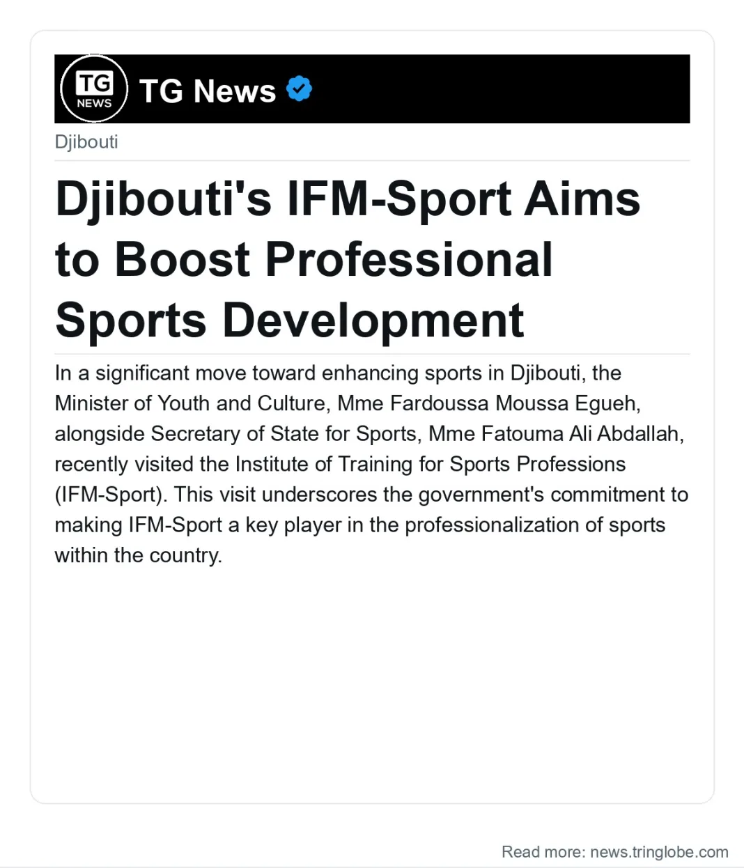 Djibouti’s IFM-Sport Aims to Boost Professional Sports Development
