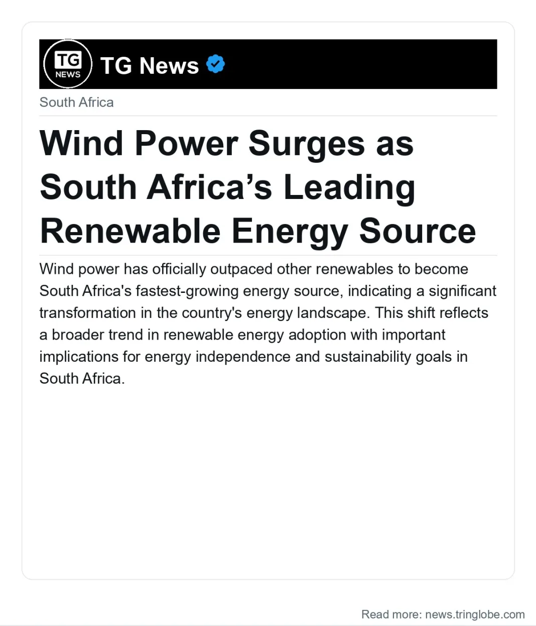 Wind Power Surges as South Africa’s Leading Renewable Energy Source