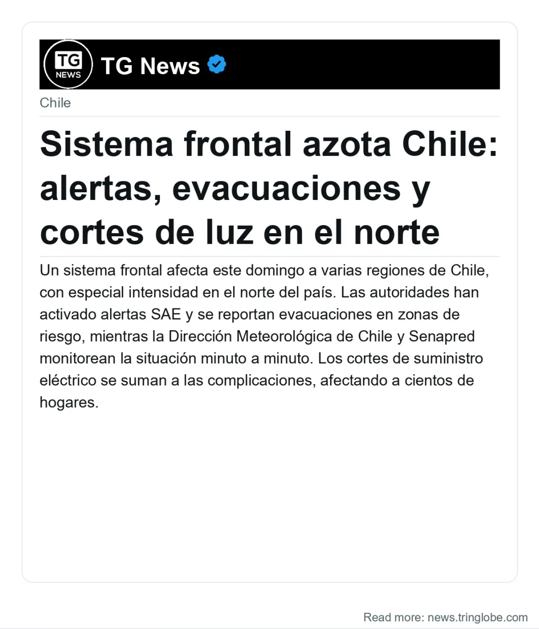 Sistema frontal azota Chile: alertas, evacuaciones y cortes de luz en el norte