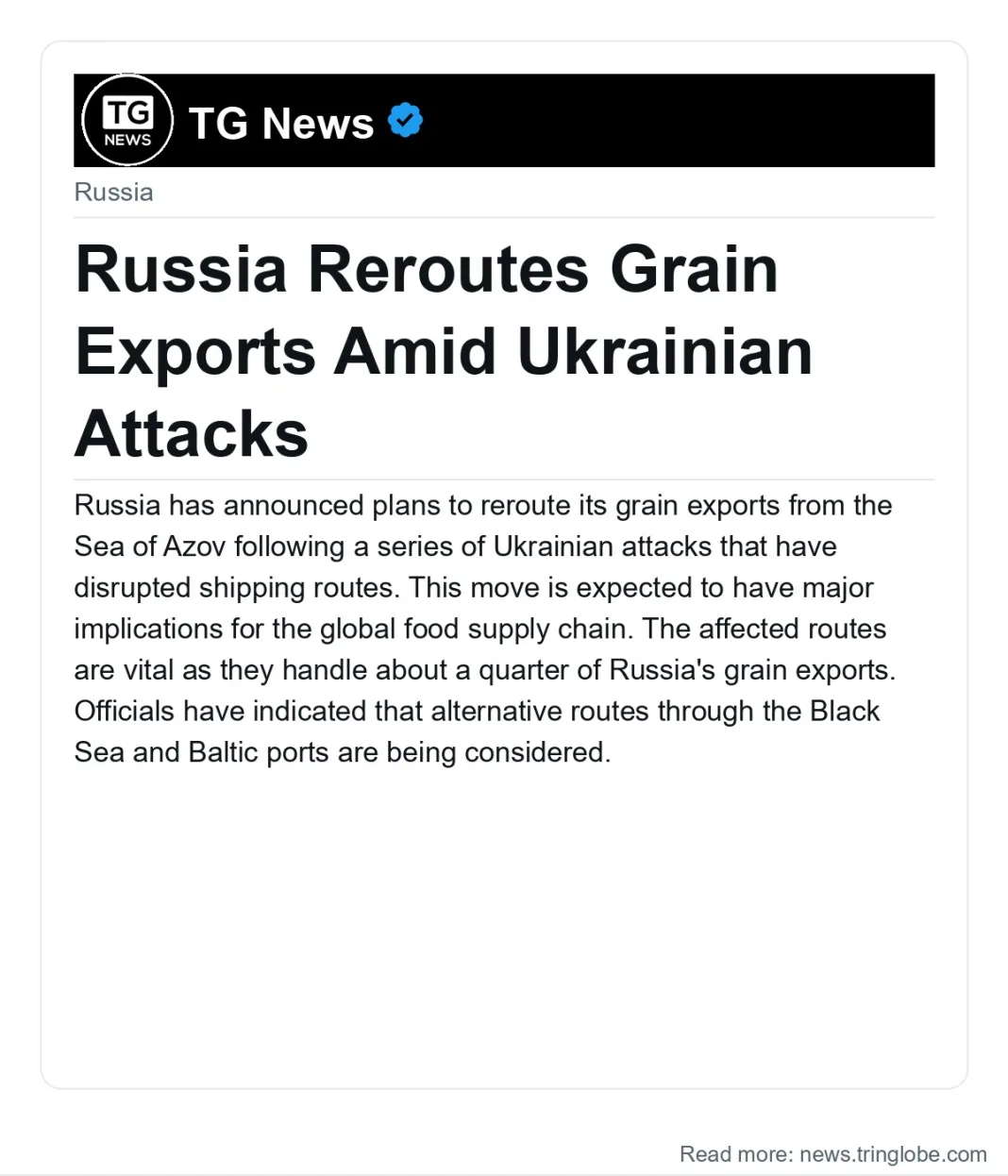 Russia Reroutes Grain Exports Amid Ukrainian Attacks