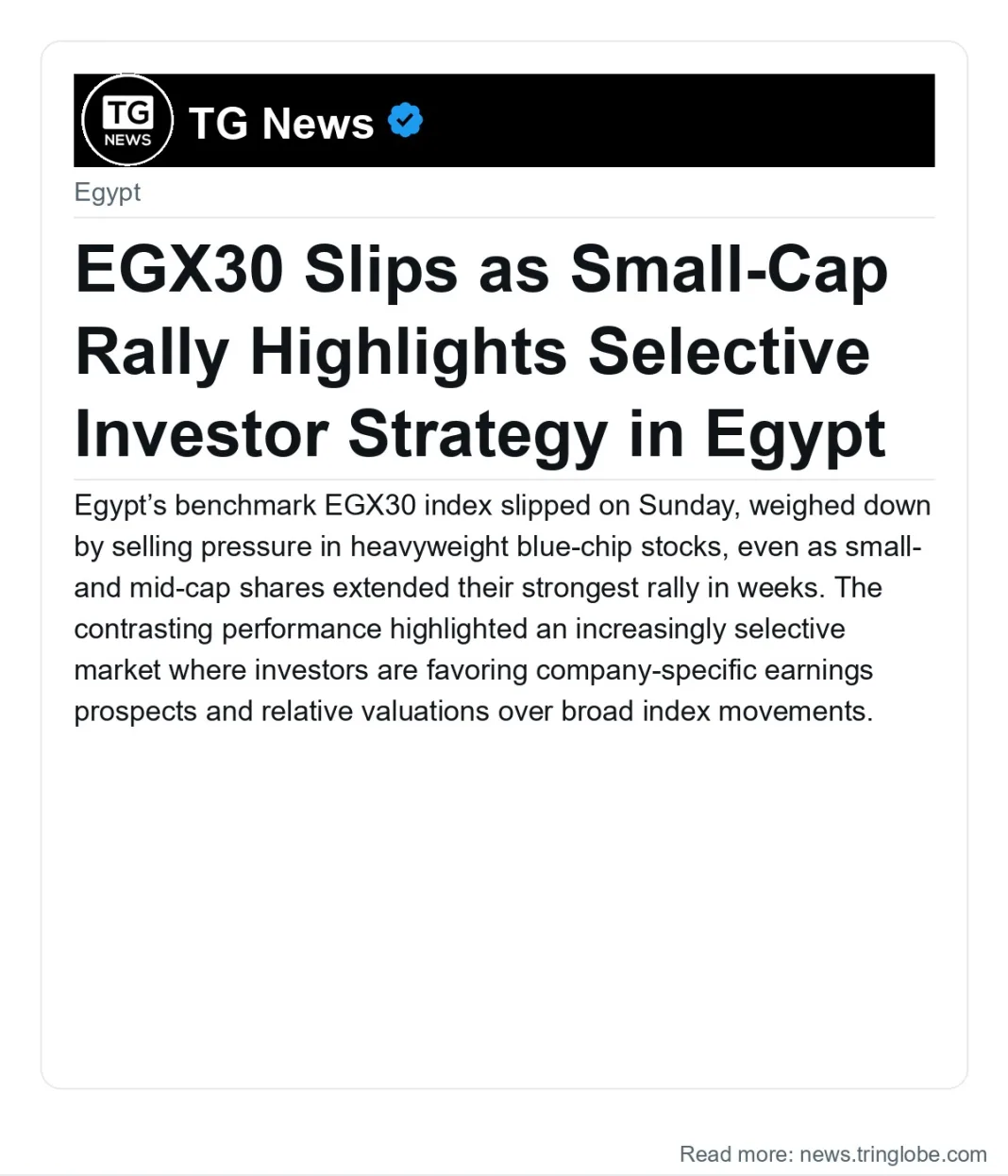 EGX30 Slips as Small-Cap Rally Highlights Selective Investor Strategy in Egypt