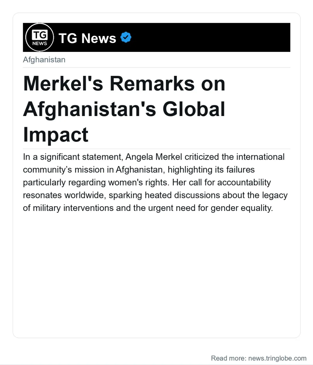 Merkel’s Remarks on Afghanistan’s Global Impact