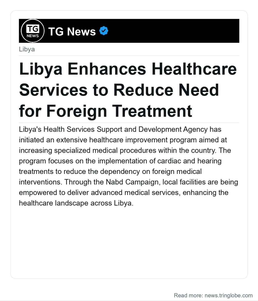 Libya Enhances Healthcare Services to Reduce Need for Foreign Treatment