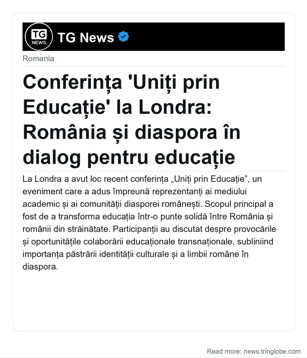 Conferința ‘Uniți prin Educație’ la Londra: România și diaspora în dialog pentru educație