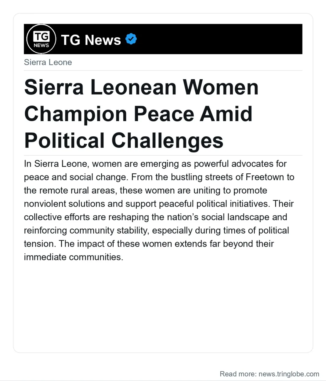 Sierra Leonean Women Champion Peace Amid Political Challenges