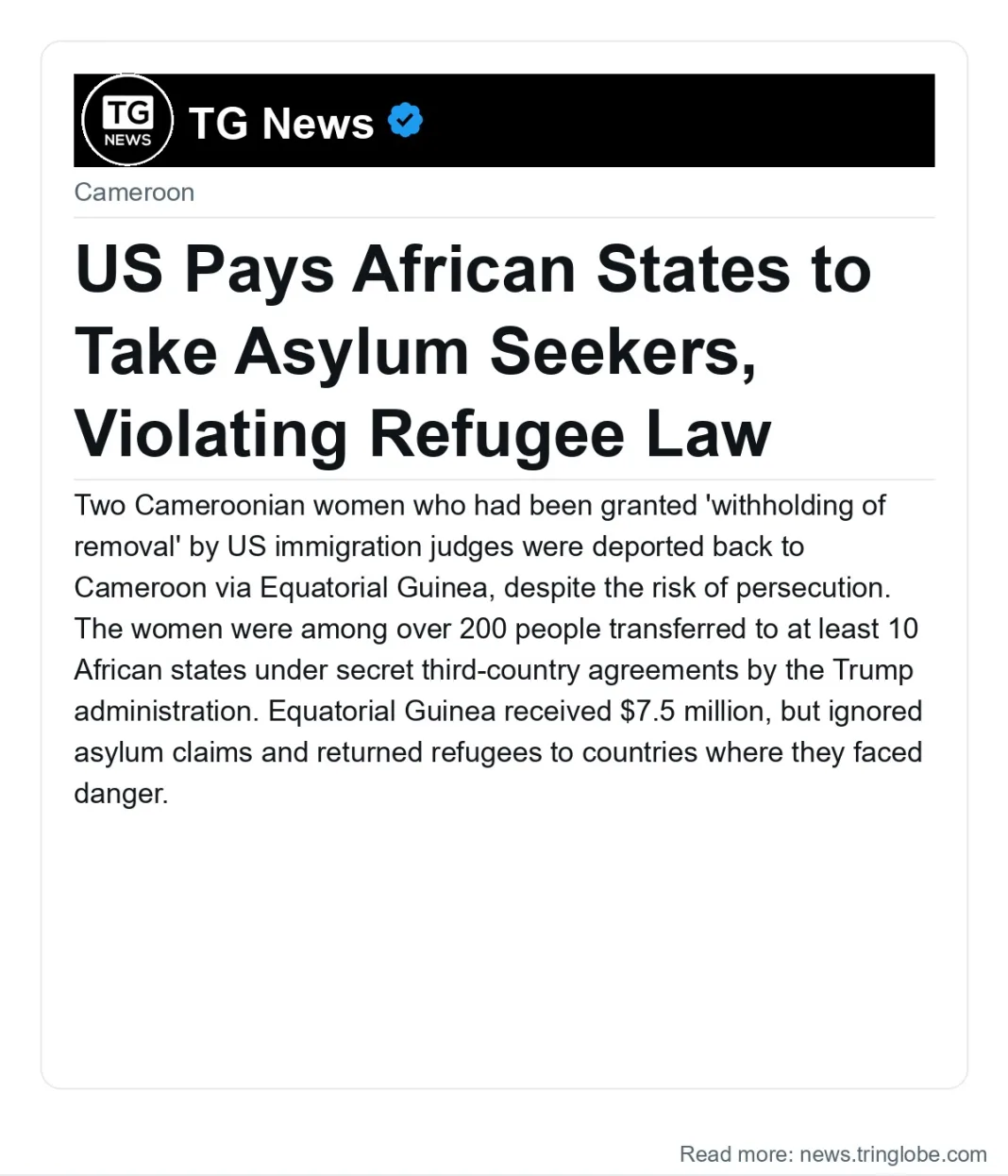 US Pays African States to Take Asylum Seekers, Violating Refugee Law