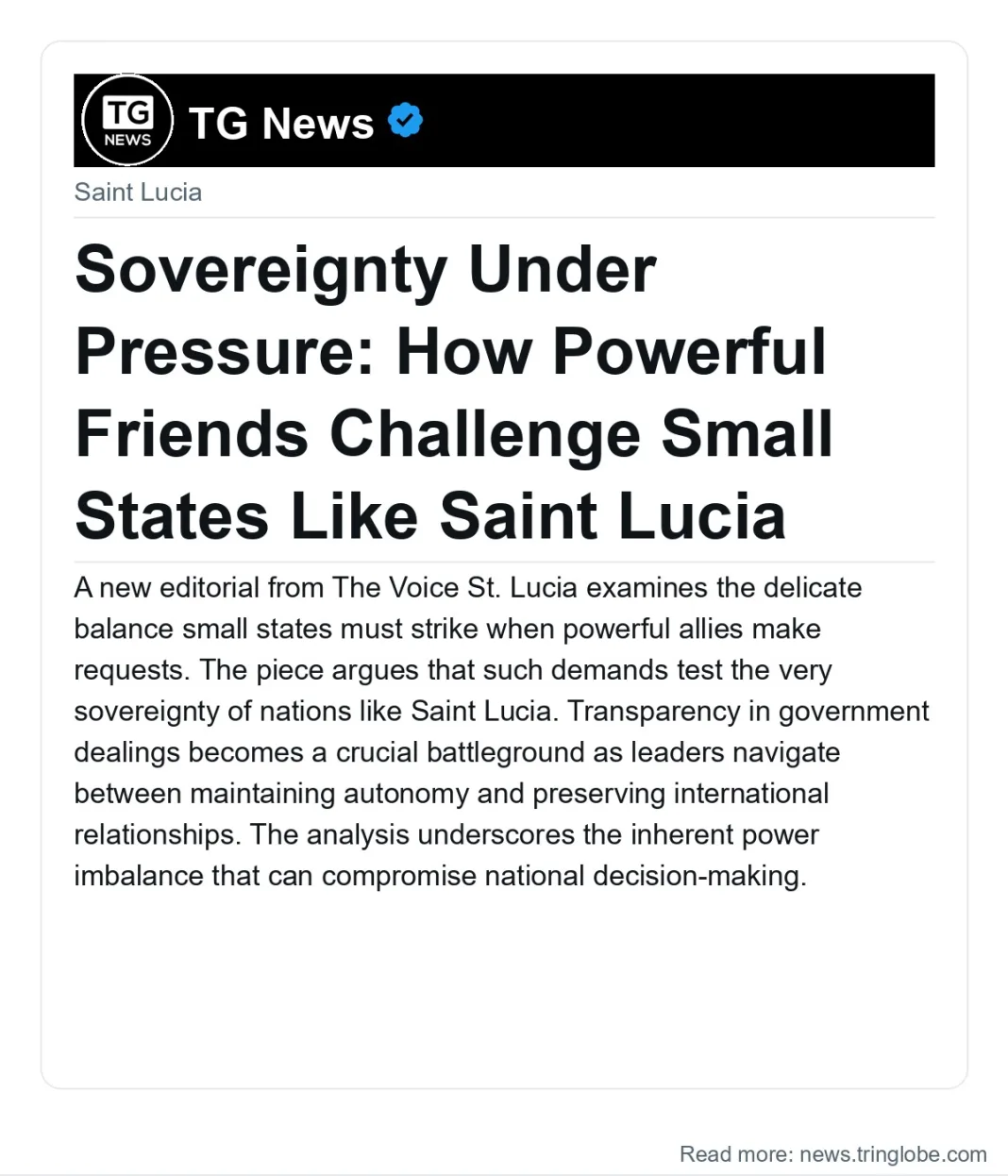 Sovereignty Under Pressure: How Powerful Friends Challenge Small States Like Saint Lucia