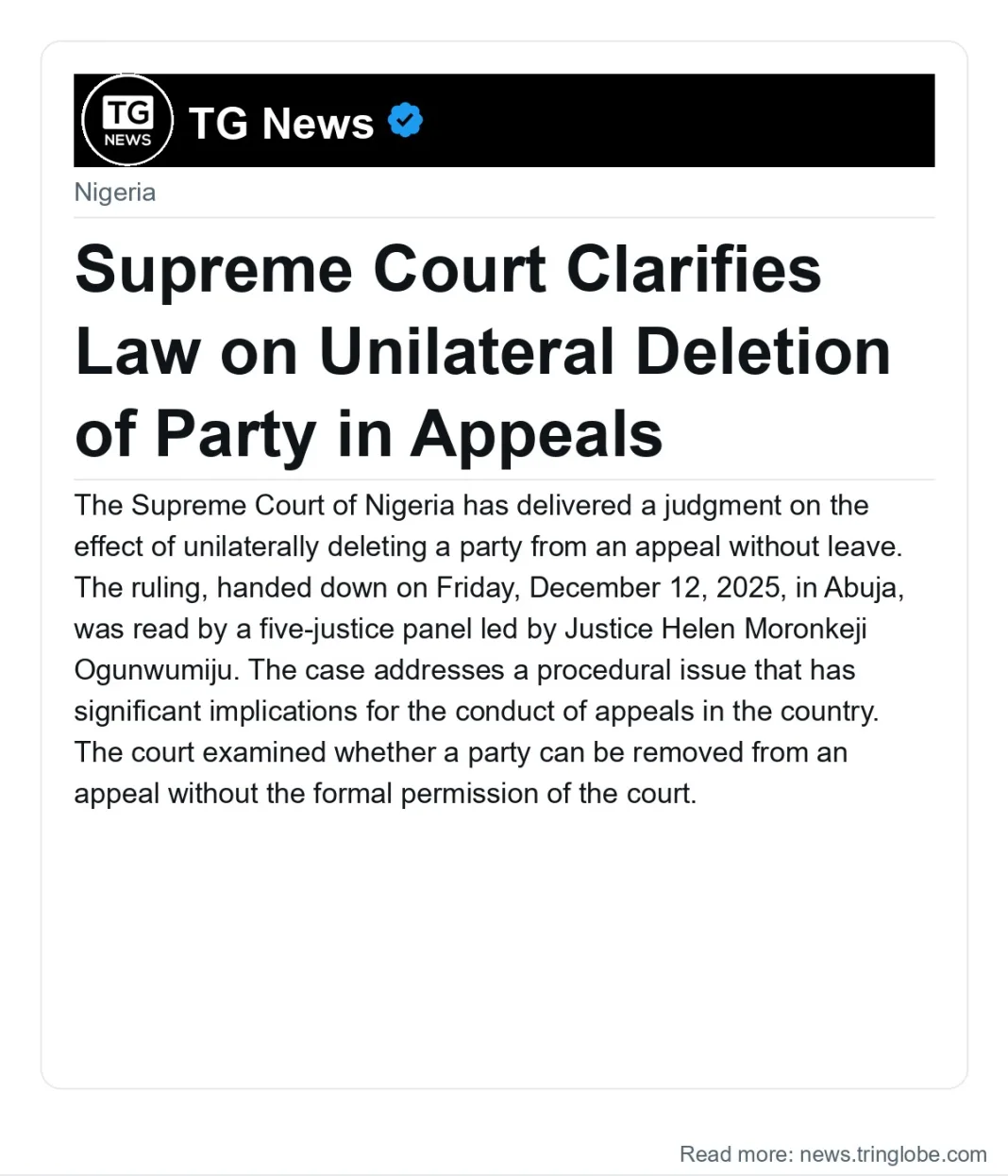Supreme Court Clarifies Law on Unilateral Deletion of Party in Appeals