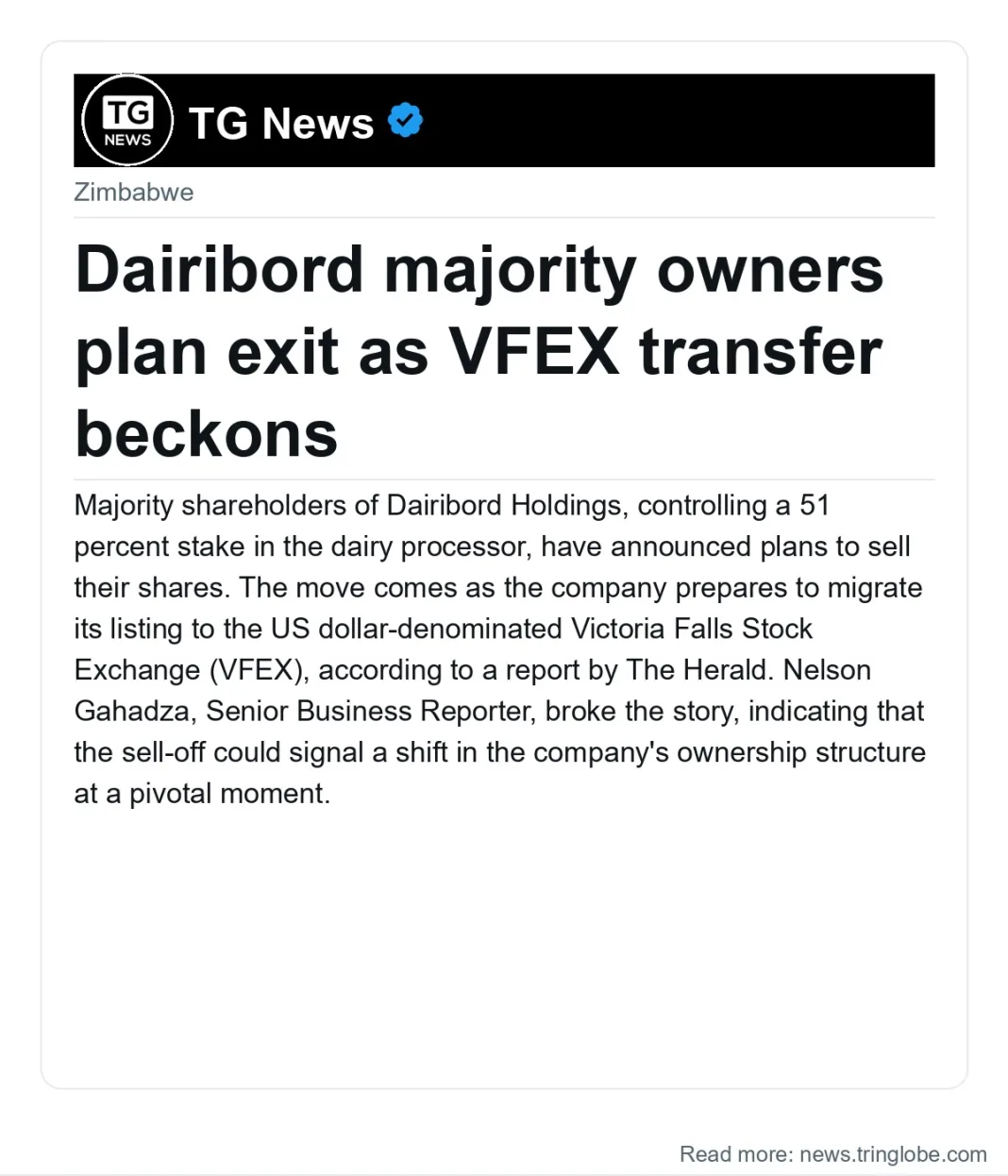 Dairibord majority owners plan exit as VFEX transfer beckons