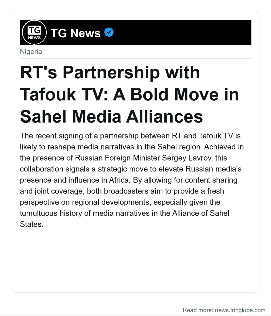 RT’s Partnership with Tafouk TV: A Bold Move in Sahel Media Alliances