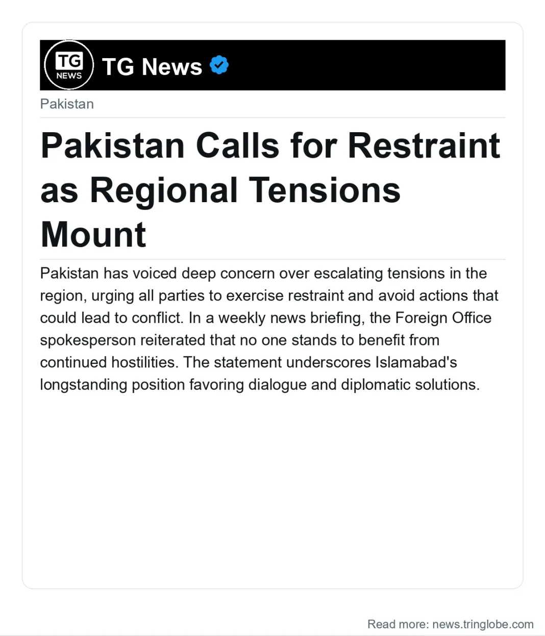 Pakistan Calls for Restraint as Regional Tensions Mount