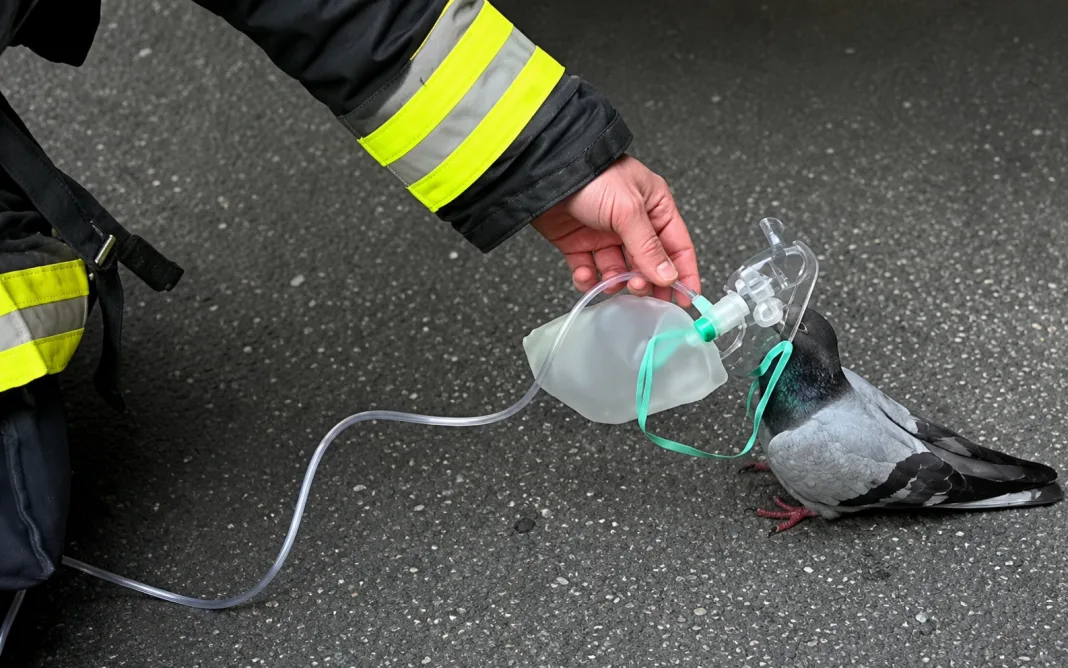 Firefighter Saves Pigeon with Oxygen After Car Fire in Heartwarming Rescue