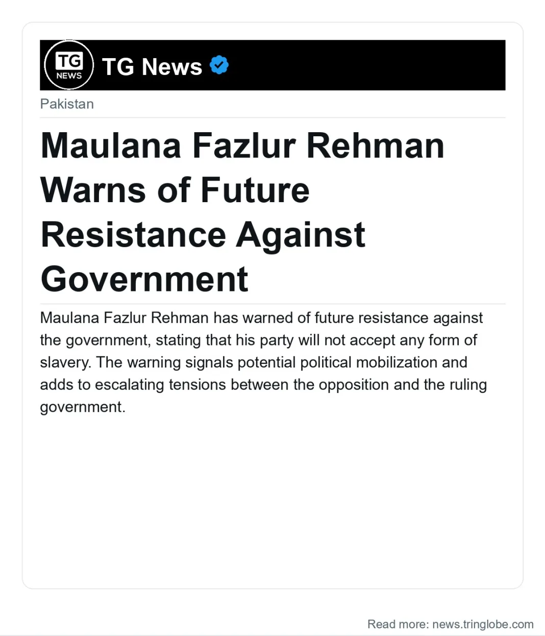 Maulana Fazlur Rehman Warns of Future Resistance Against Government