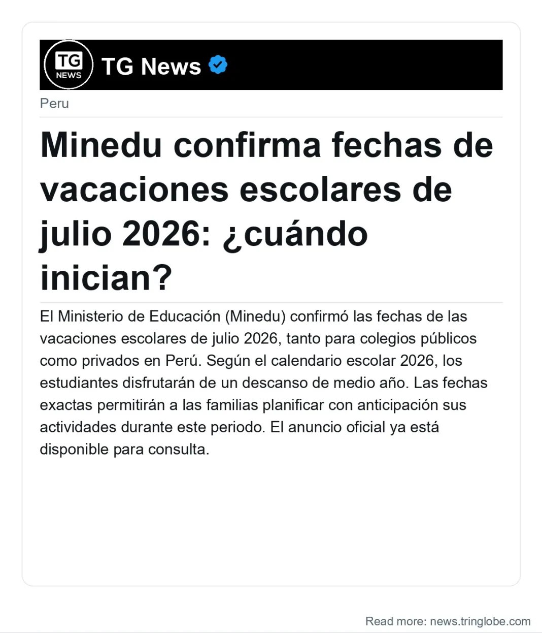 Minedu confirma fechas de vacaciones escolares de julio 2026: ¿cuándo inician?