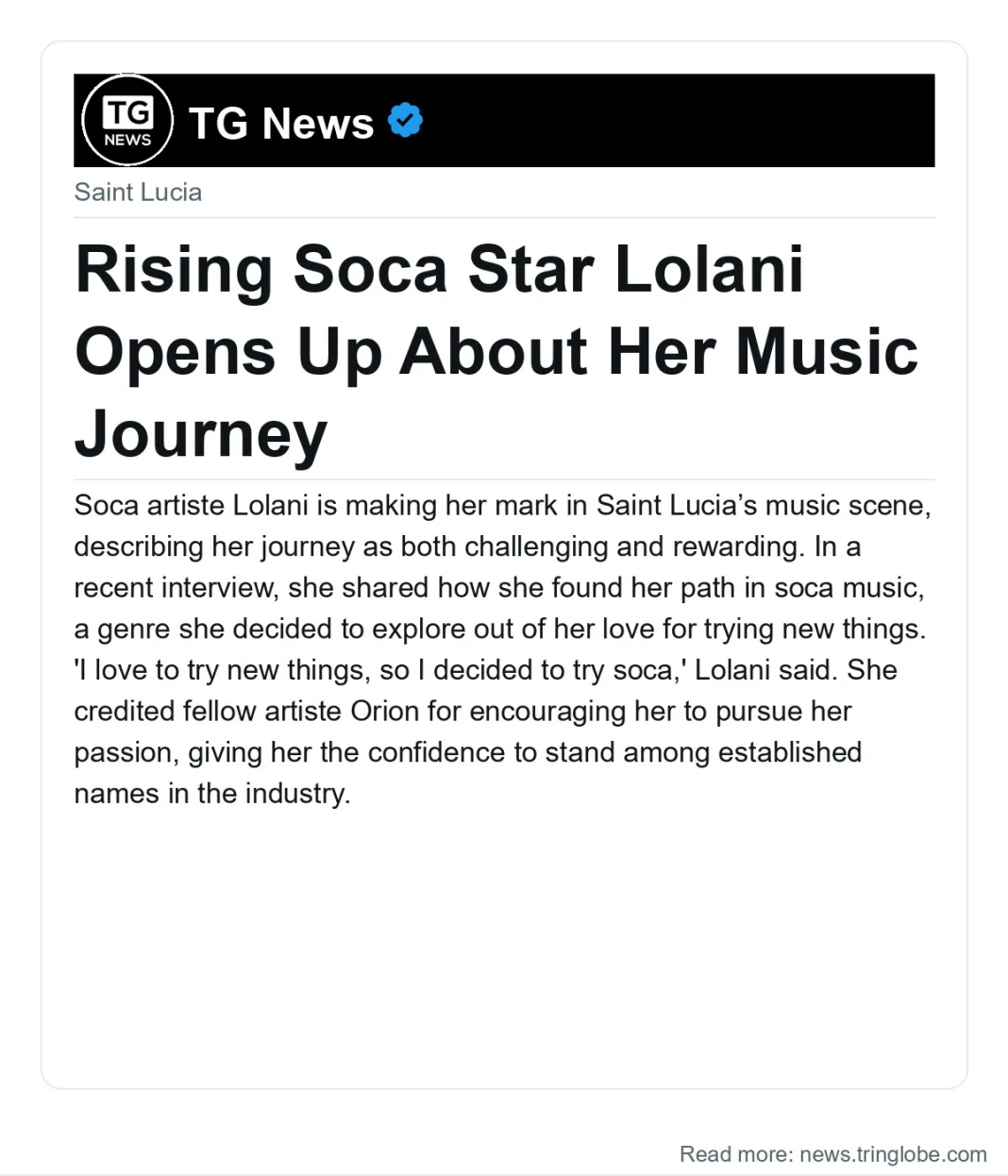 Rising Soca Star Lolani Opens Up About Her Music Journey
