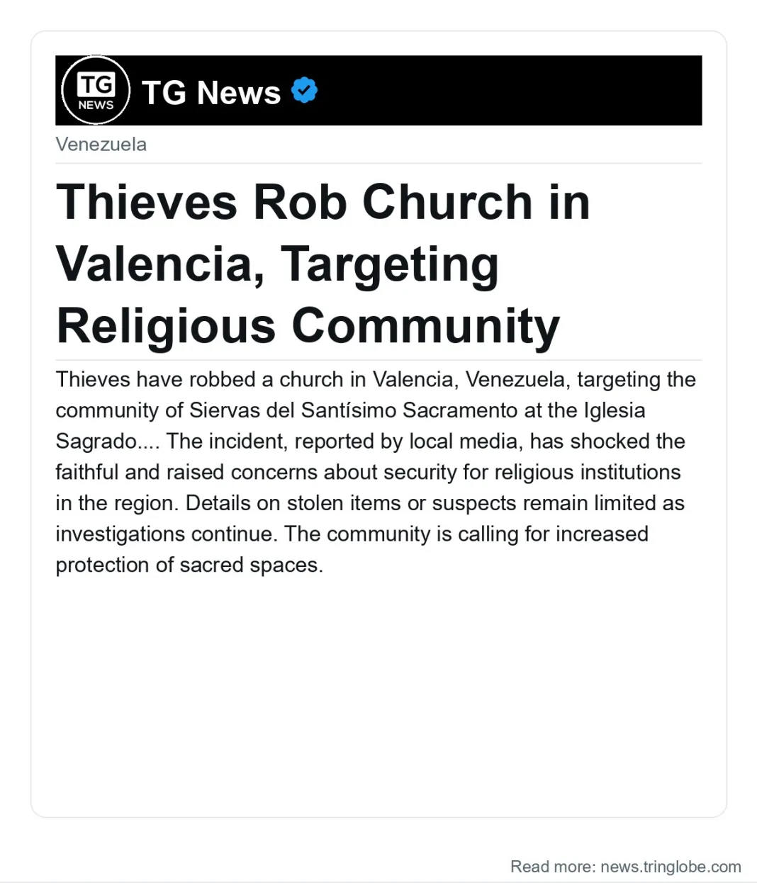 Thieves Rob Church in Valencia, Targeting Religious Community