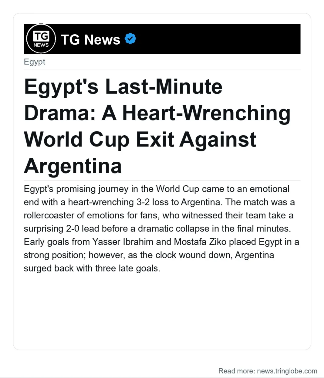 Egypt’s Last-Minute Drama: A Heart-Wrenching World Cup Exit Against Argentina