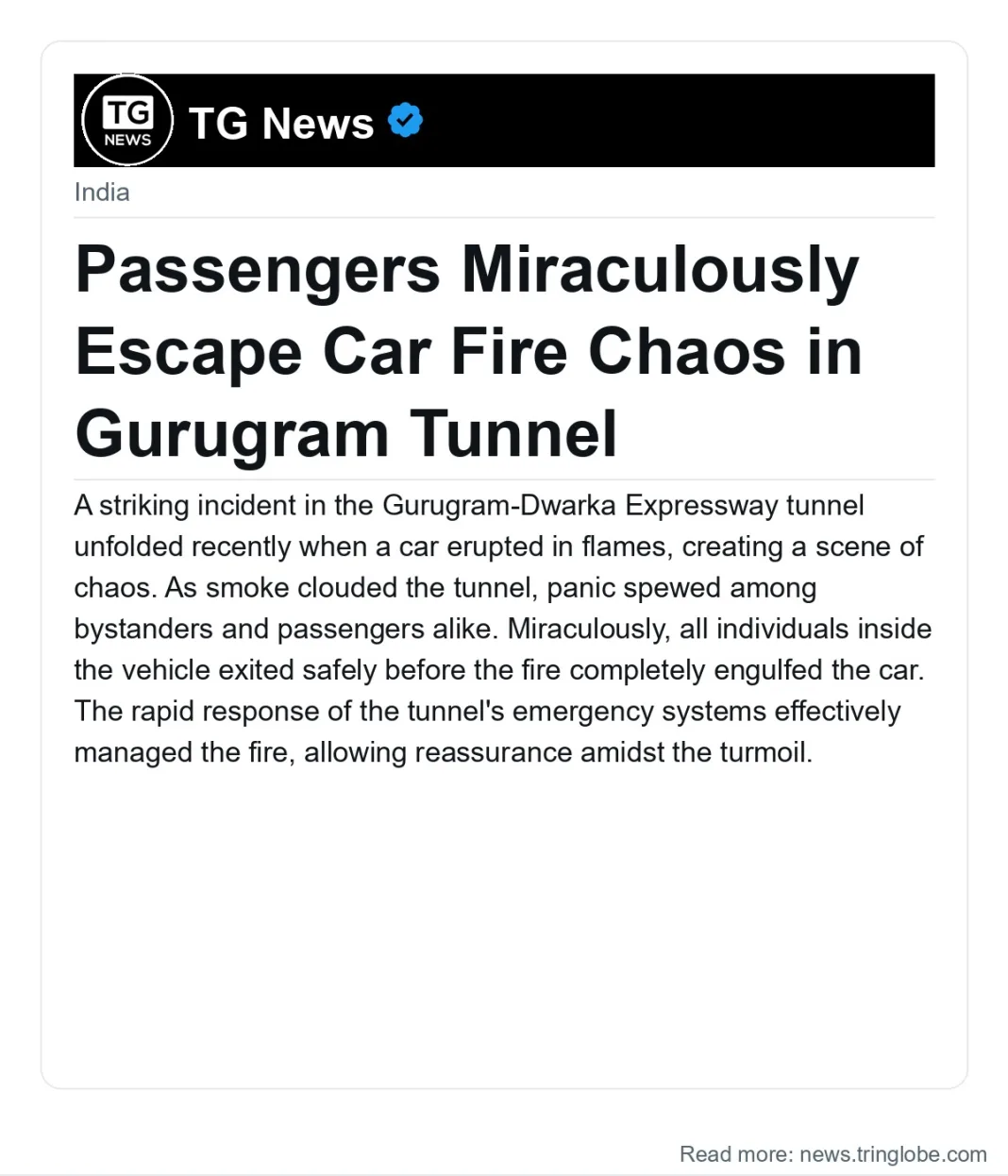 Passengers Miraculously Escape Car Fire Chaos in Gurugram Tunnel