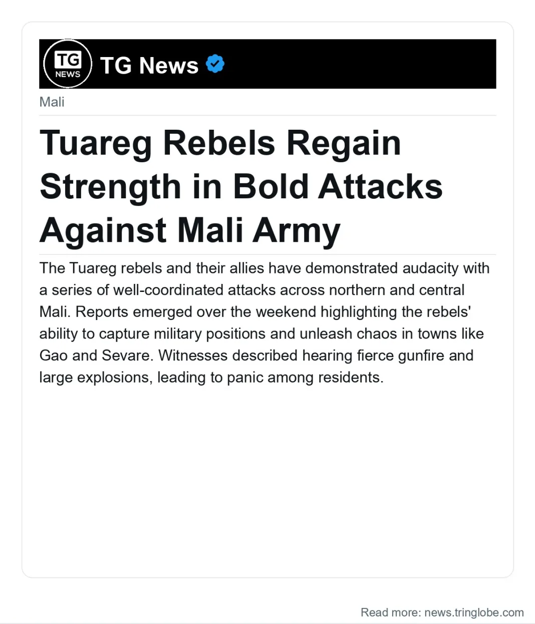 Tuareg Rebels Regain Strength in Bold Attacks Against Mali Army