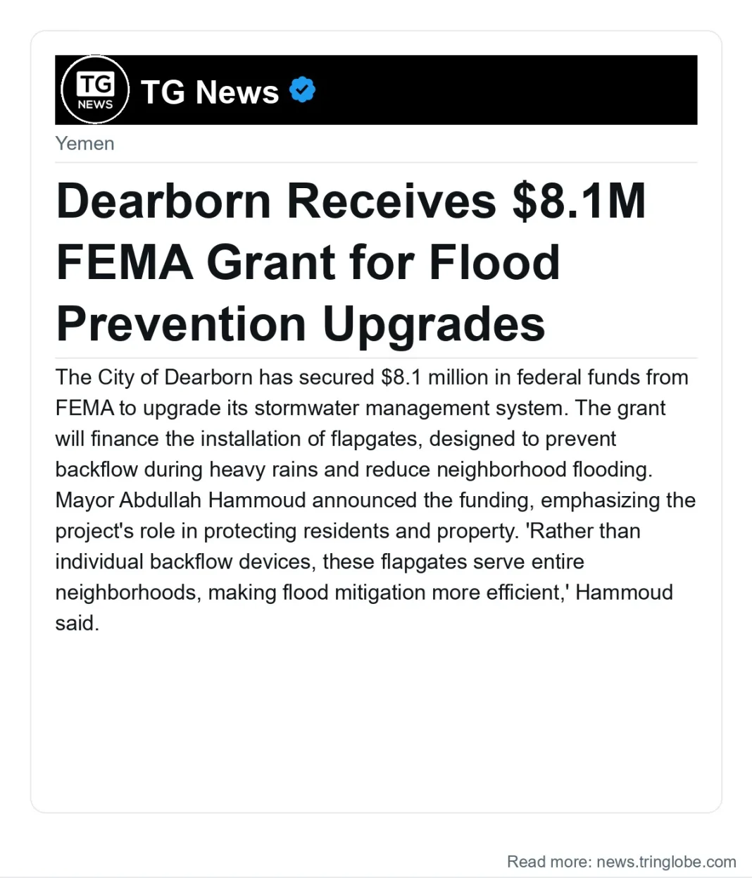 Dearborn Receives $8.1M FEMA Grant for Flood Prevention Upgrades