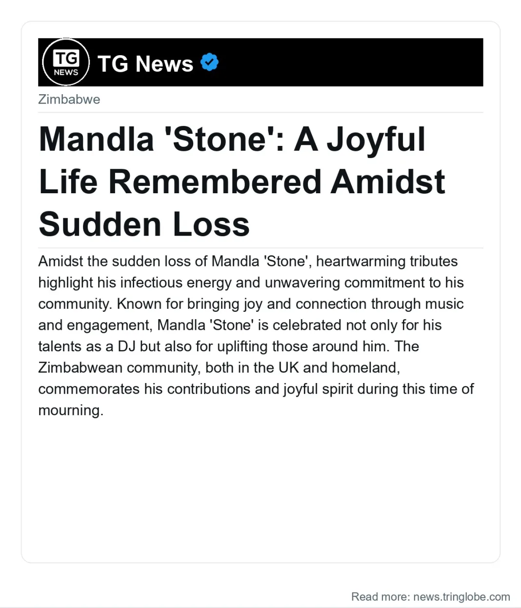 Mandla ‘Stone’: A Joyful Life Remembered Amidst Sudden Loss