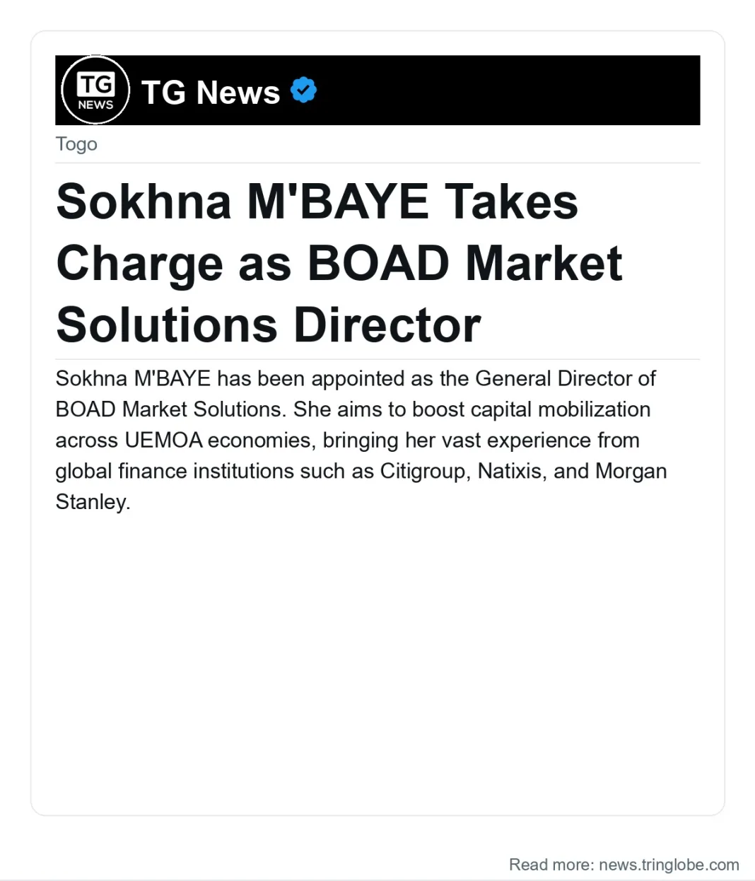 Sokhna M’BAYE Takes Charge as BOAD Market Solutions Director