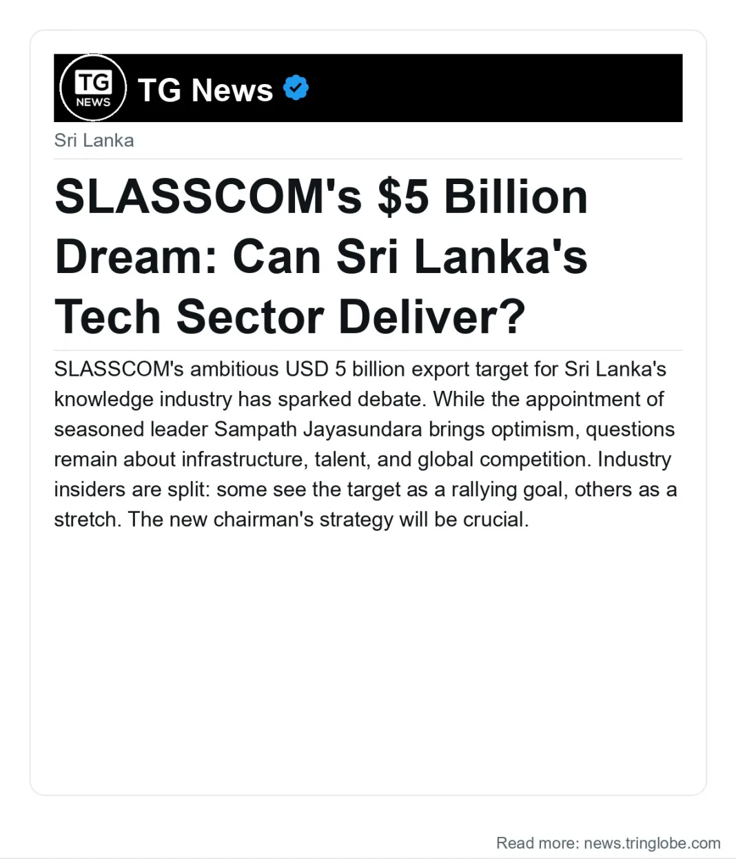 SLASSCOM’s $5 Billion Dream: Can Sri Lanka’s Tech Sector Deliver?