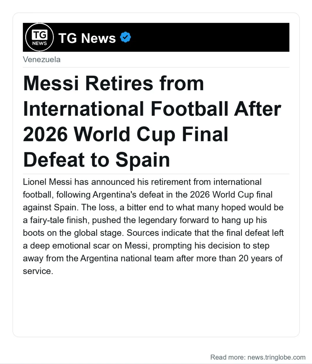 Messi Retires from International Football After 2026 World Cup Final Defeat to Spain