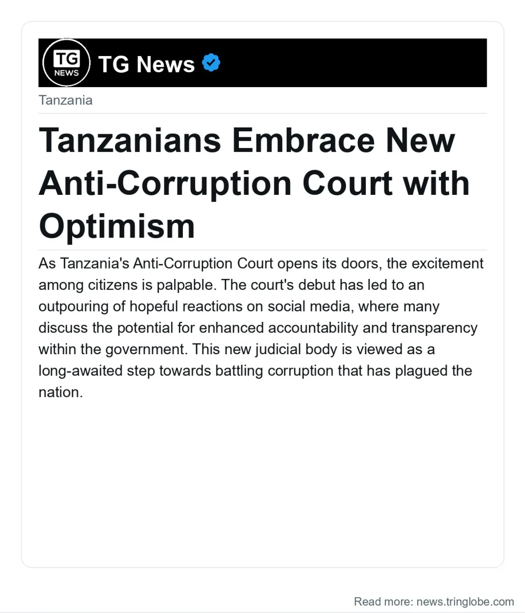Tanzanians Embrace New Anti-Corruption Court with Optimism