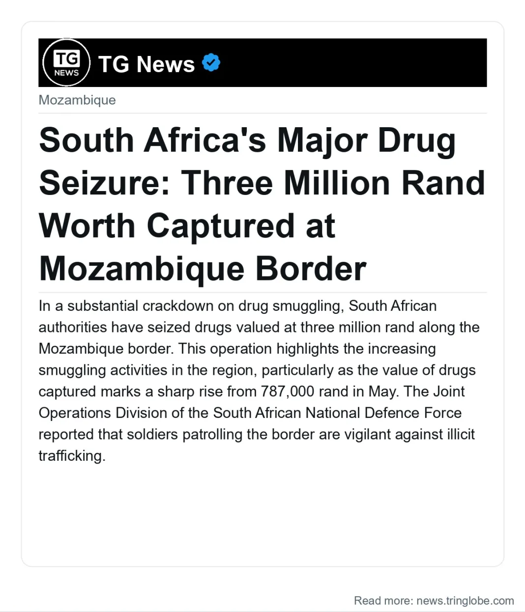 South Africa’s Major Drug Seizure: Three Million Rand Worth Captured at Mozambique Border