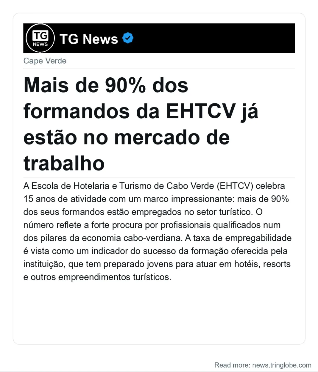 Mais de 90% dos formandos da EHTCV já estão no mercado de trabalho