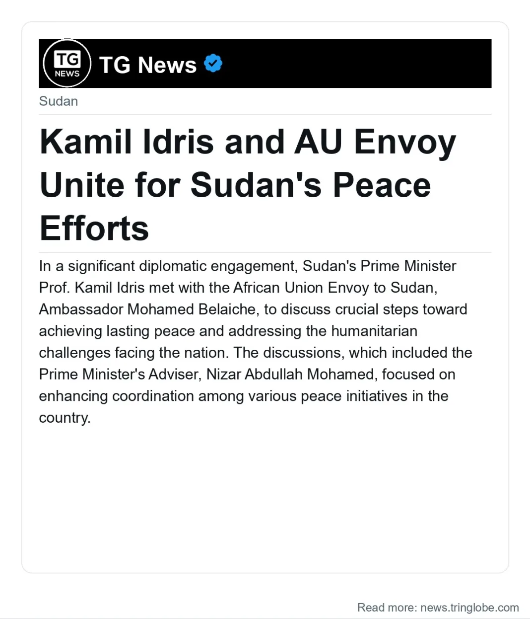 Kamil Idris and AU Envoy Unite for Sudan’s Peace Efforts