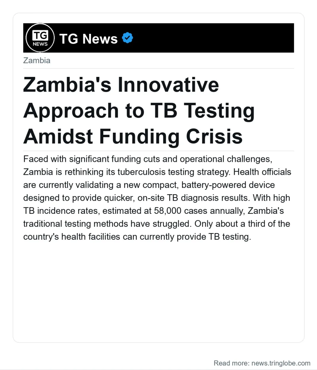Zambia’s Innovative Approach to TB Testing Amidst Funding Crisis