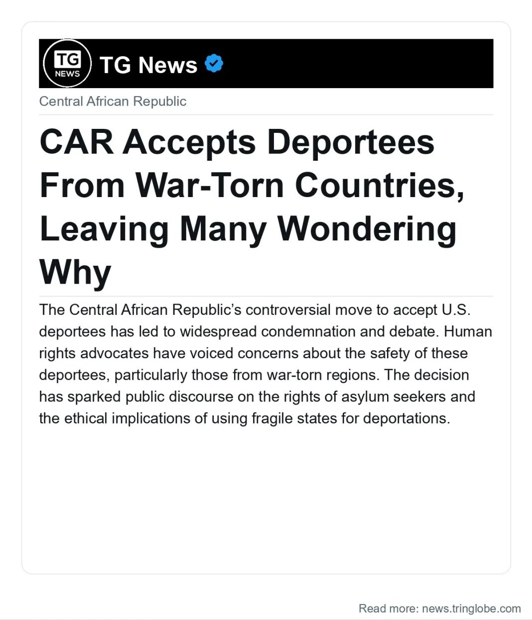 CAR Accepts Deportees From War-Torn Countries, Leaving Many Wondering Why
