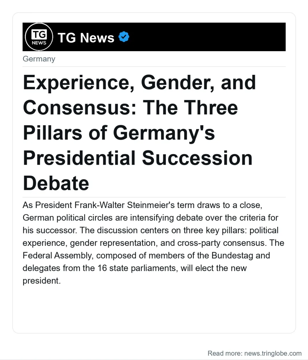 Experience, Gender, and Consensus: The Three Pillars of Germany’s Presidential Succession Debate